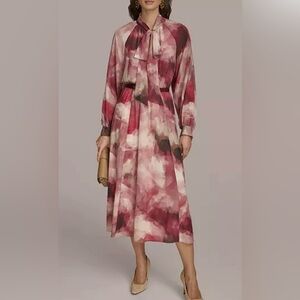 Printed Tie-Neck A-Line Dress